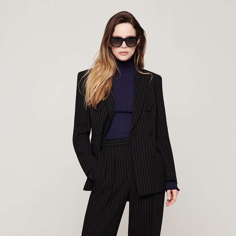 Escada Crewneck Button Front Pin Stripe Blazer - image 8